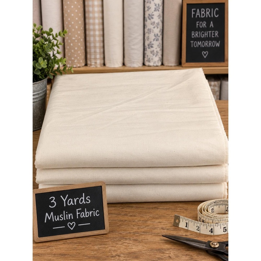 Muslin Fabric 3 Yards Lightweight Unbleached Natural Cotton Material Sewing